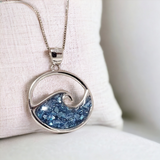 925 sterling silver blue ocean wave necklace