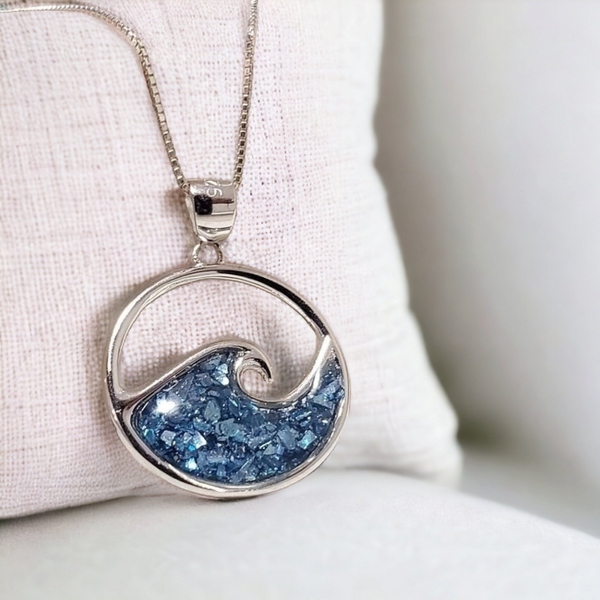 925 sterling silver blue ocean wave necklace – Coastal Sea Treasures