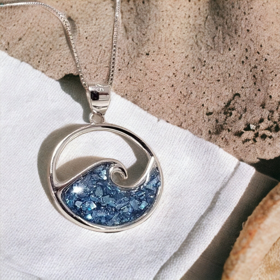 925 sterling silver blue ocean wave necklace – Coastal Sea Treasures