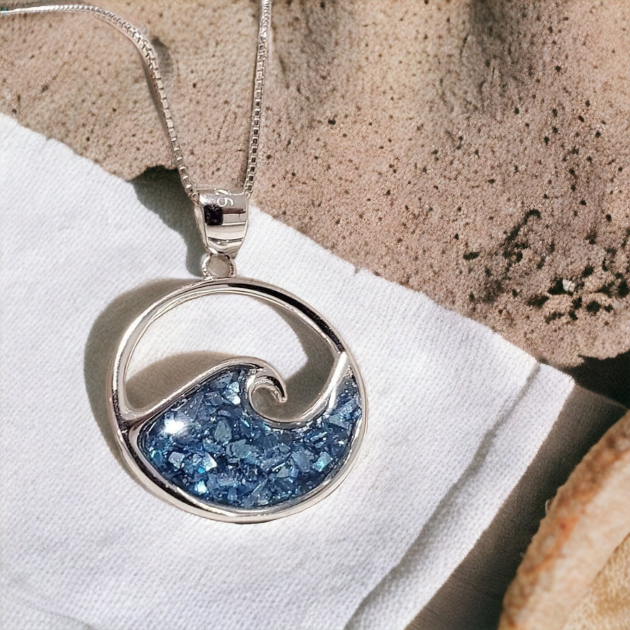 925 sterling silver blue ocean wave necklace