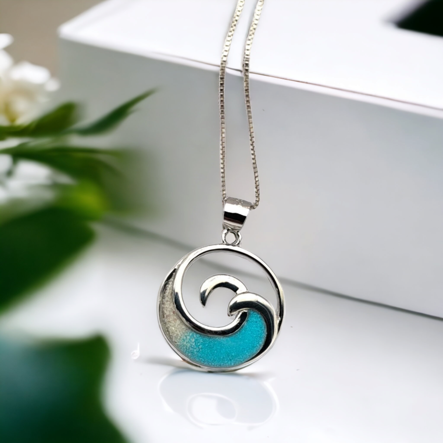 925 sterling silver turquoise ocean wave necklace