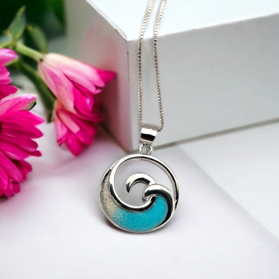 925 sterling silver turquoise ocean wave necklace