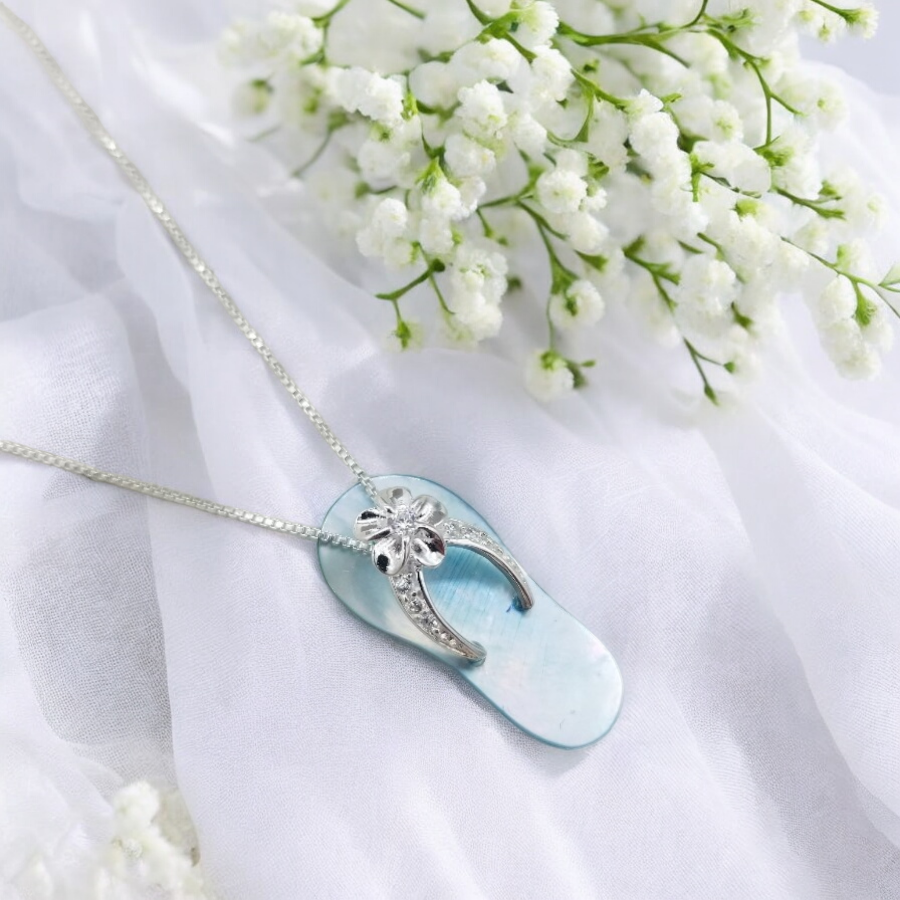 Blue Shell Flip flop necklace, 925 sterling silver jewelry