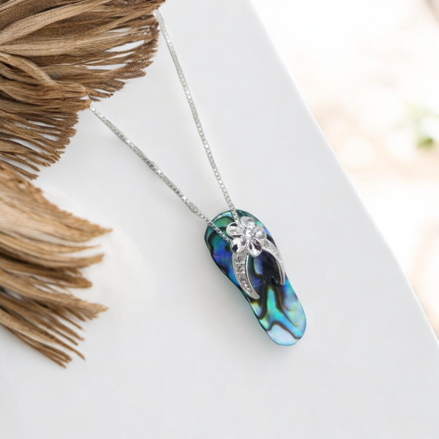 Abalone Shell Flip flop necklace, 925 sterling silver jewelry