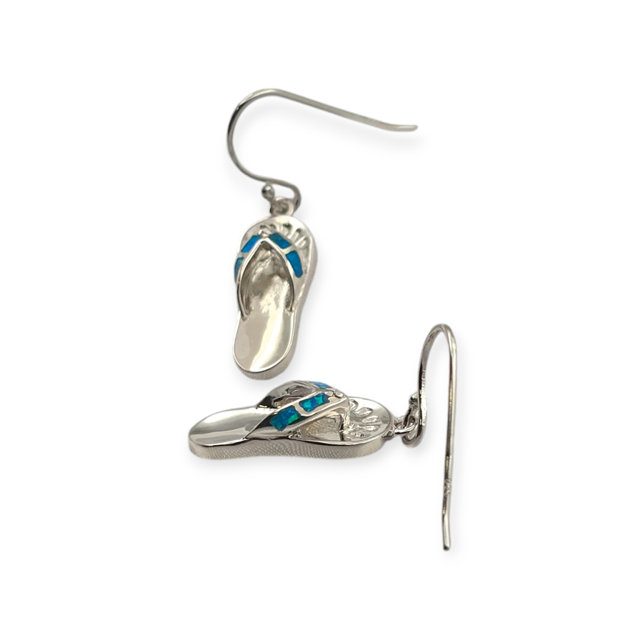 925 sterling silver blue opal flip flop earrings