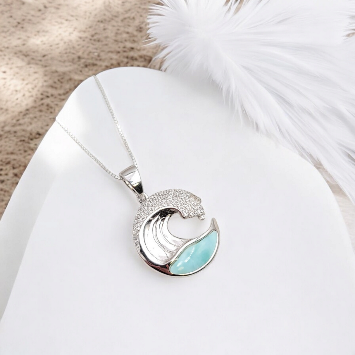 Larimar Wave Necklace Pendant, 925 Sterling Silver