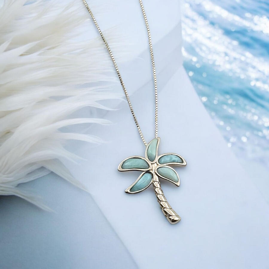 925 Sterling Silver Larimar Palm Tree Necklace Pendant