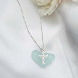 Genuine sea glass cross necklace