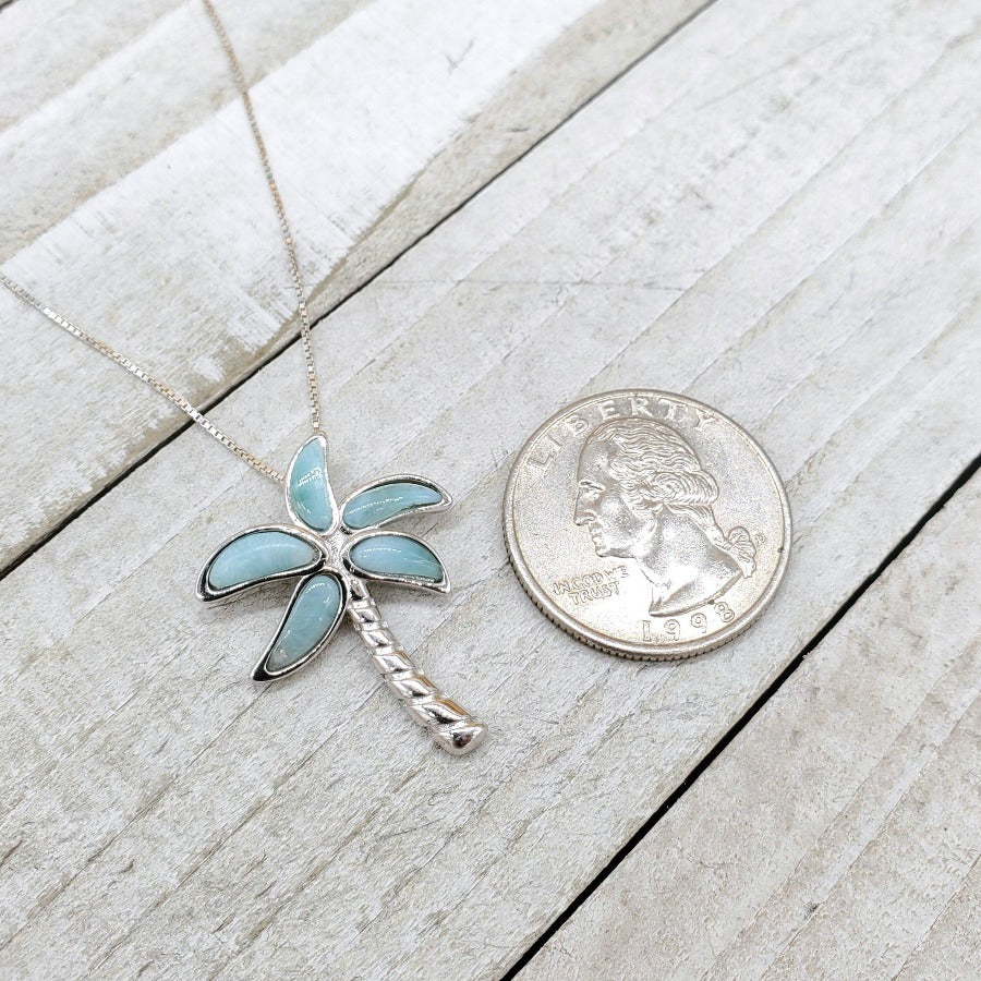 925 sterling silver larimar palm tree necklace - Coastal Sea Treasures