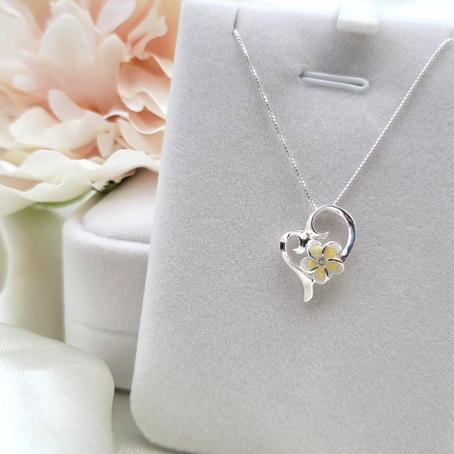 Plumeria Flower Heart Necklace