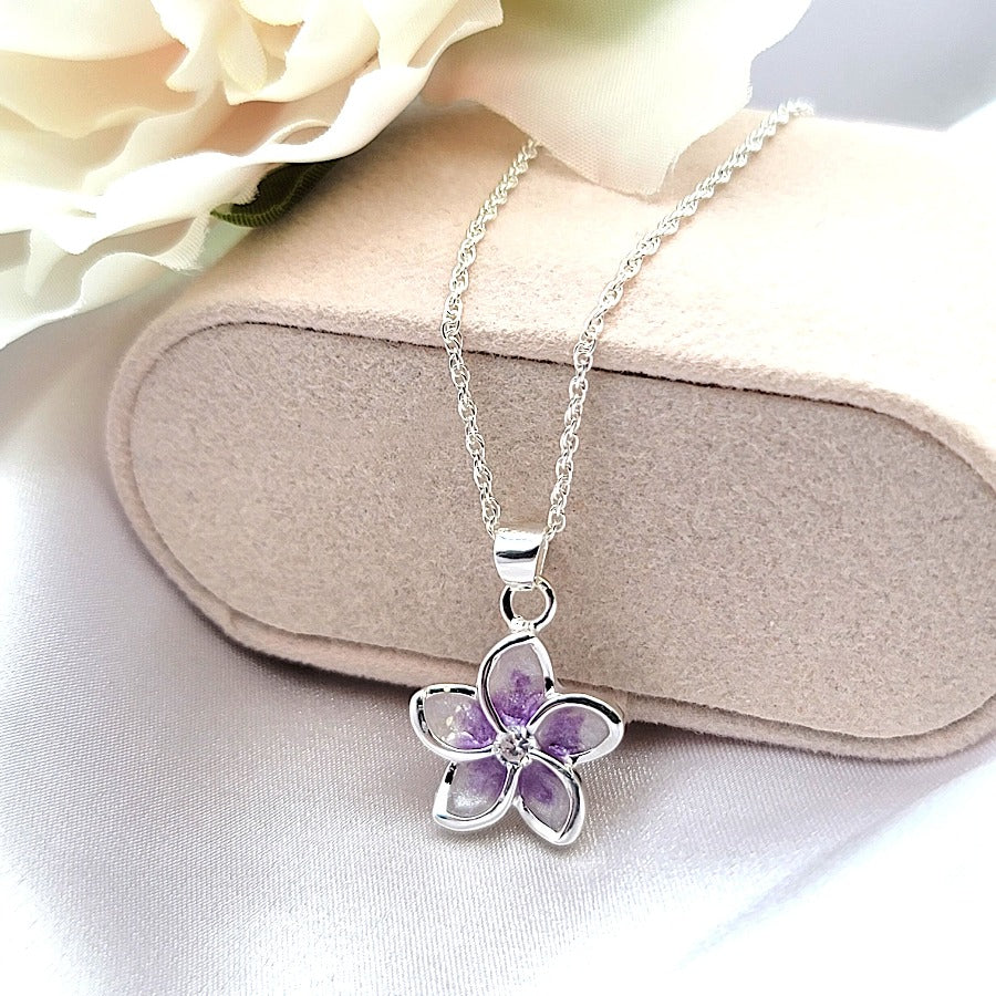 Sterling Silver Purple Plumeria Flower Pendant