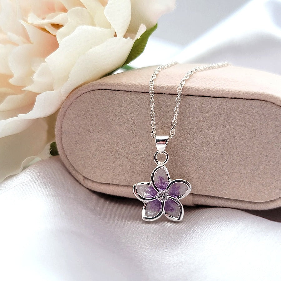 Sterling Silver Purple Plumeria Flower Pendant