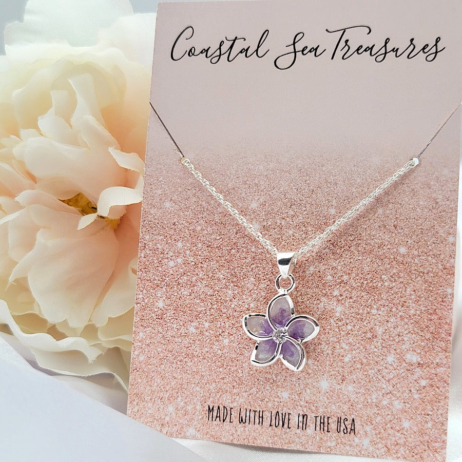 Sterling Silver Purple Plumeria Flower Pendant