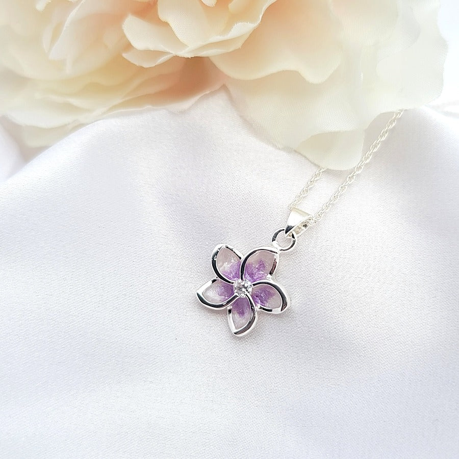 Sterling Silver Purple Plumeria Flower Pendant