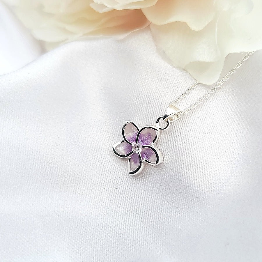 Sterling Silver Purple Plumeria Flower Pendant