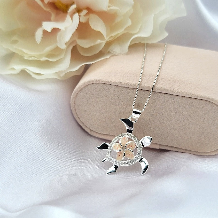 Sterling Silver Sea Turtle Plumeria Necklace