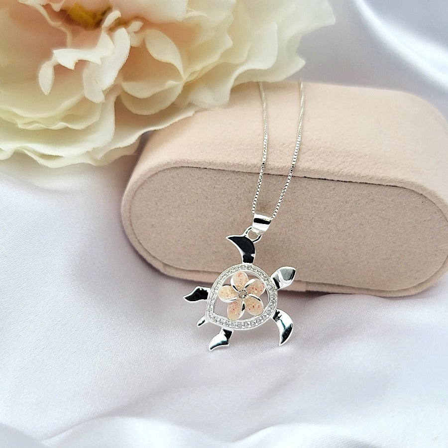 Sterling Silver Sea Turtle Plumeria Necklace