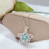 Sterling Silver Blue Plumeria Flower Pearl Necklace