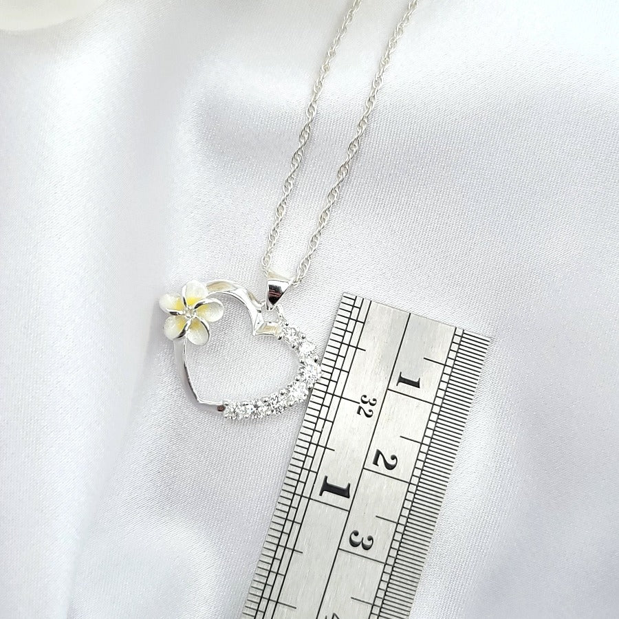 925 Sterling Silver Yellow Plumeria Heart Necklace