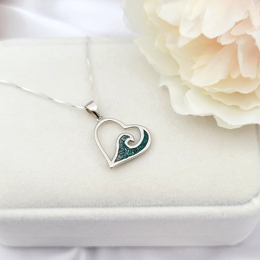 925 sterling silver wave heart necklace