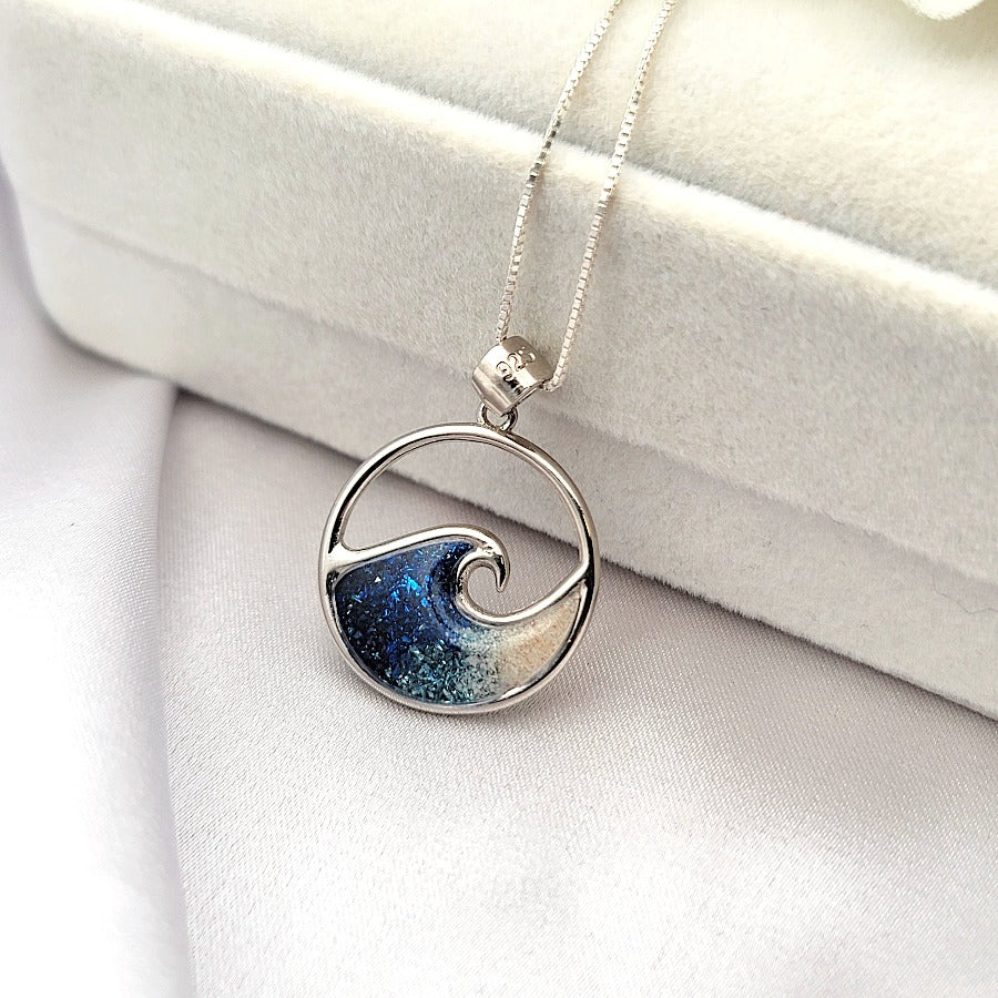 925 sterling silver two tone ocean wave necklace