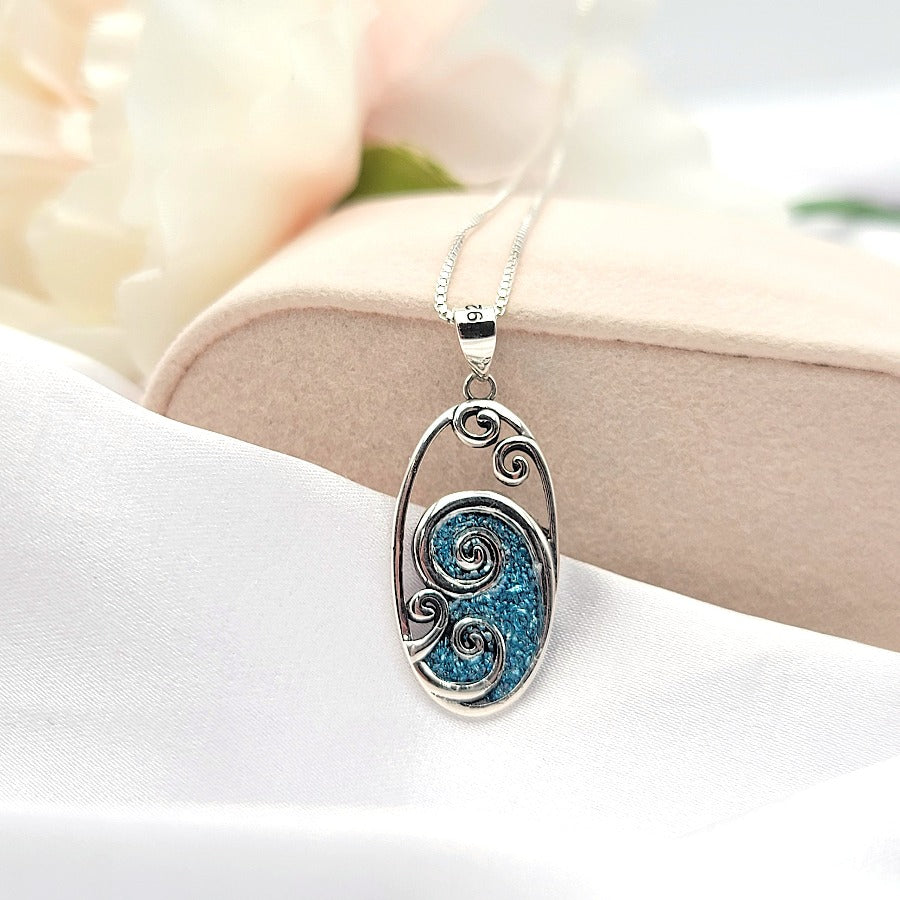 925 sterling silver blue ocean wave necklace