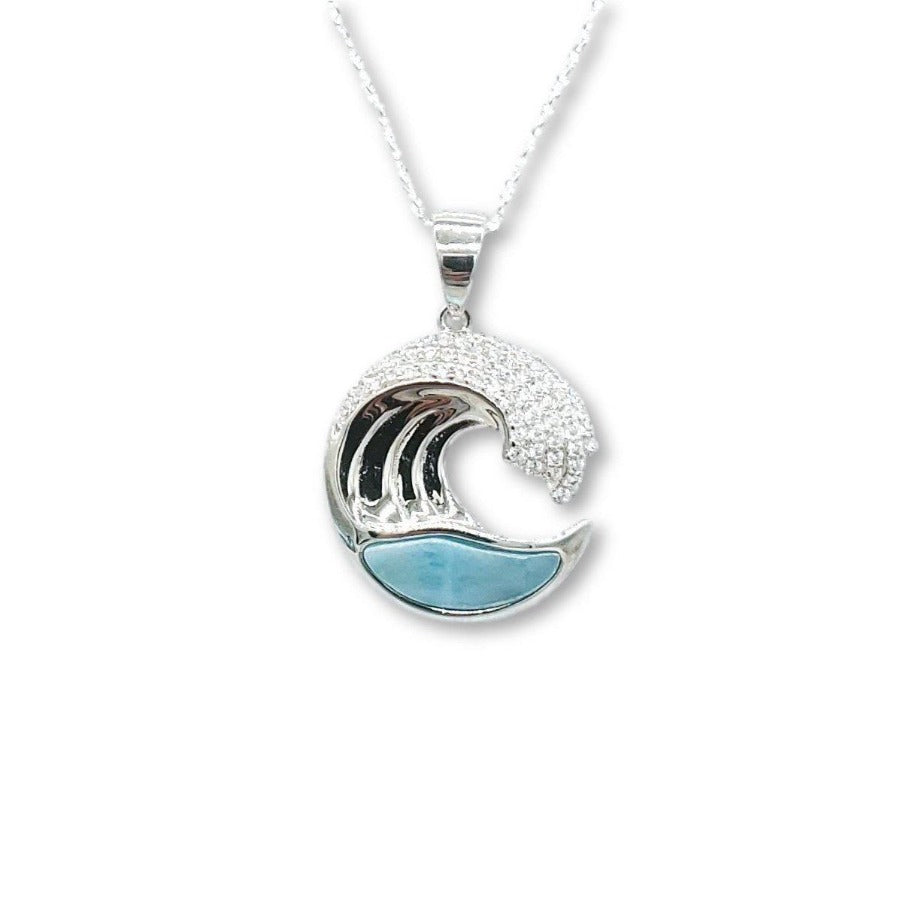925 sterling silver larimar necklace, ocean wave necklace - Coastal Sea Treasures