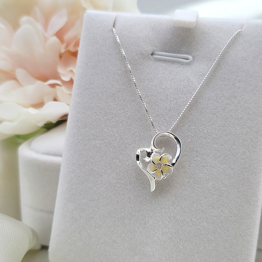 Plumeria Flower Heart Necklace