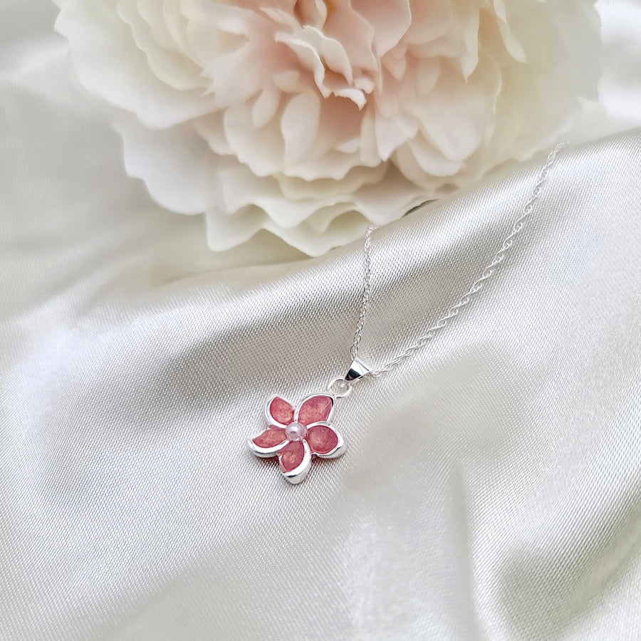 Sterling Silver Pink Plumeria Flower Pendant